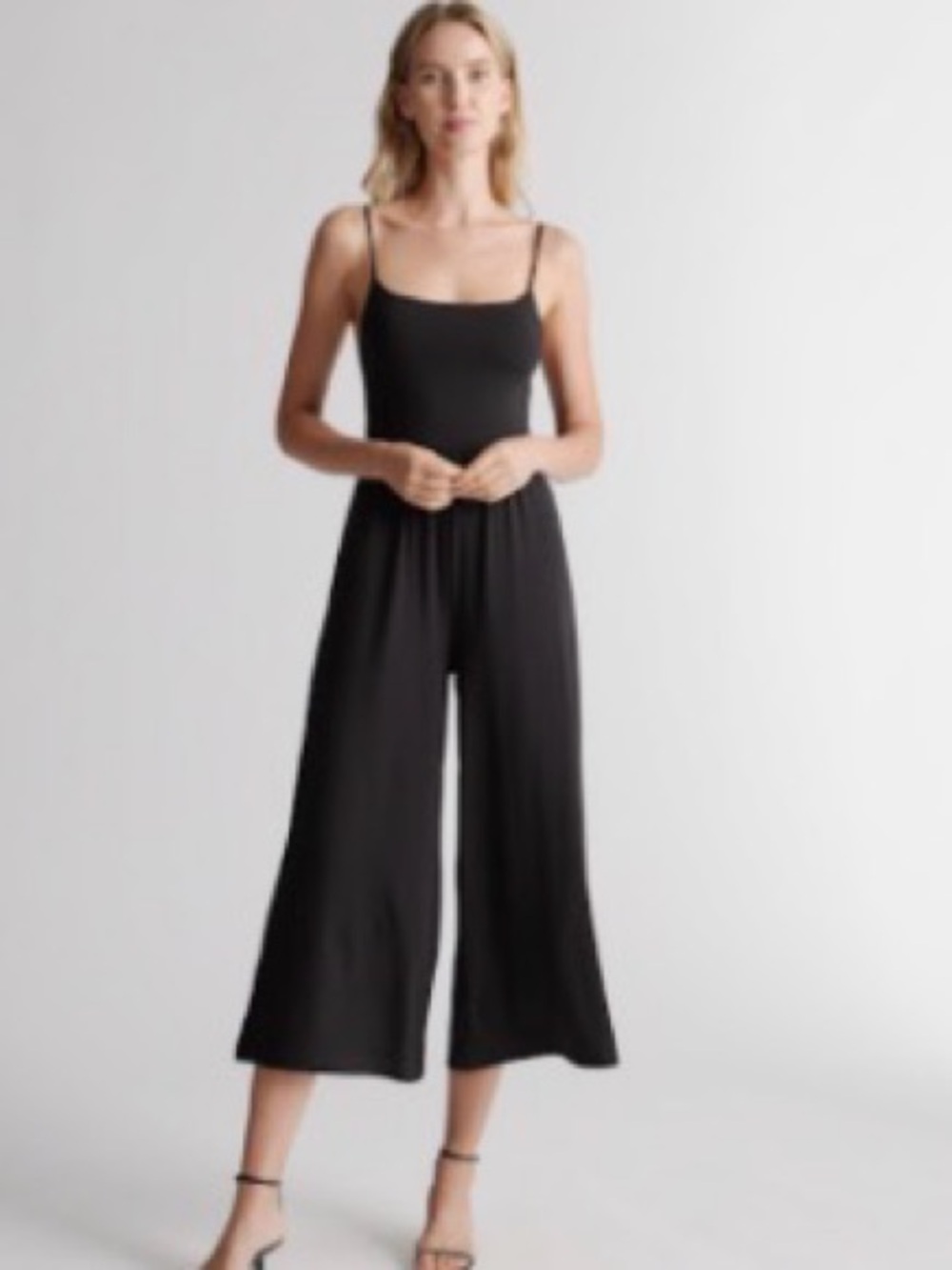 Quince Black Wide-Leg Spaghetti-Strap Jumpsuit